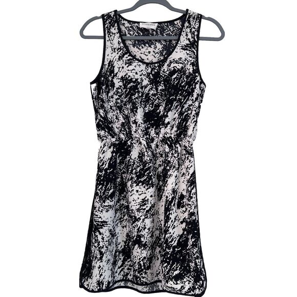 Olive & Oak Women's Sleeveless Dress Knee length Black White Marbled‎ Print Sz S - Picture 1 of 11